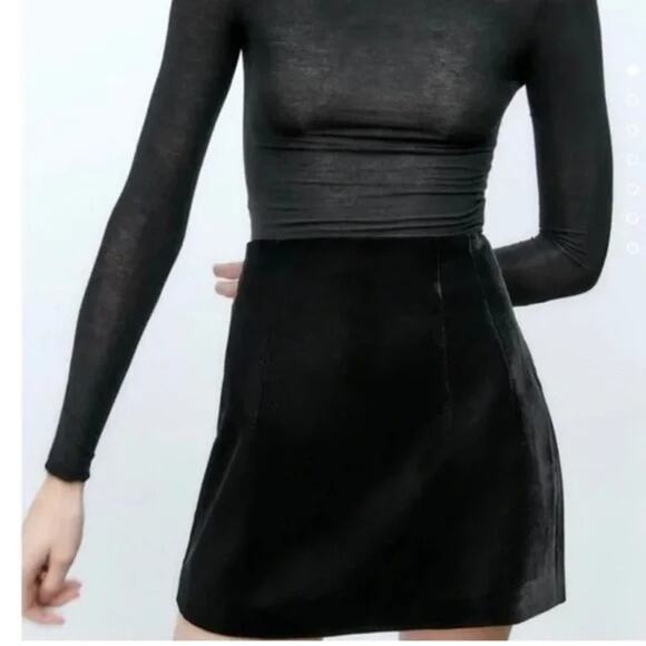 Zara Dresses & Skirts - NWT Zara Soft Velvet Velour Straight Mini Skirt Zip Up Closure L Black #3823